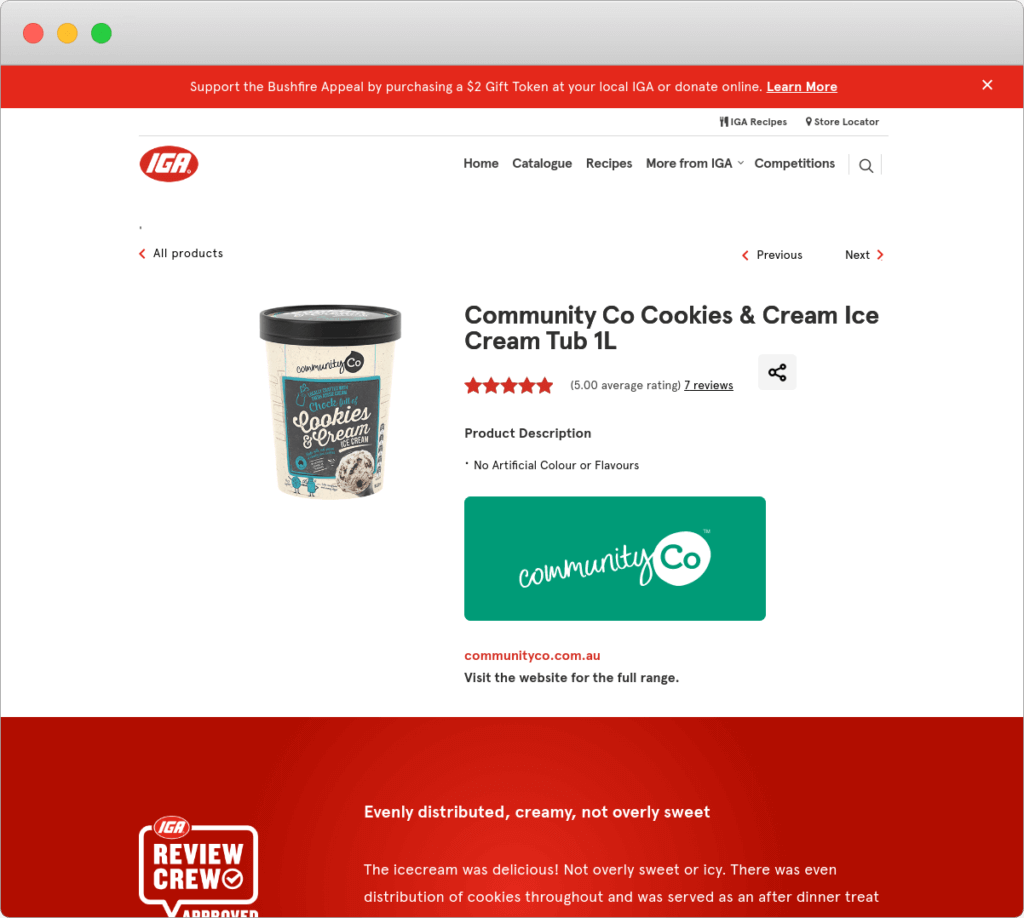 Screenshot of IGA's website